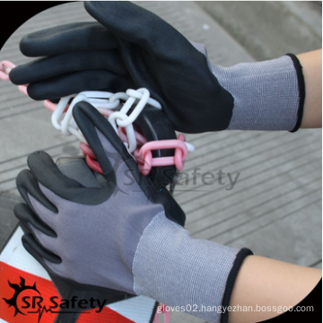 SRSAFETY high quality gloves/15G knitted coated micro foam glove nitrile steel industry work glove
